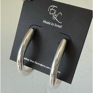 E&L Israel Sterling Silver Statement Long Hoop Electroform Earrings 2.5" long